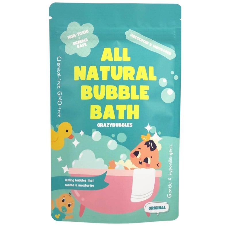 CrazyBubbles All Natural Bubble Bath for Kids Baby Hypoallergenic Bubble Bath Kids with Sensitive Skin Gentle Eczema Safe Baby Essentials Unscented Powder Mix with Colloidal Oats Up to 30 Baths